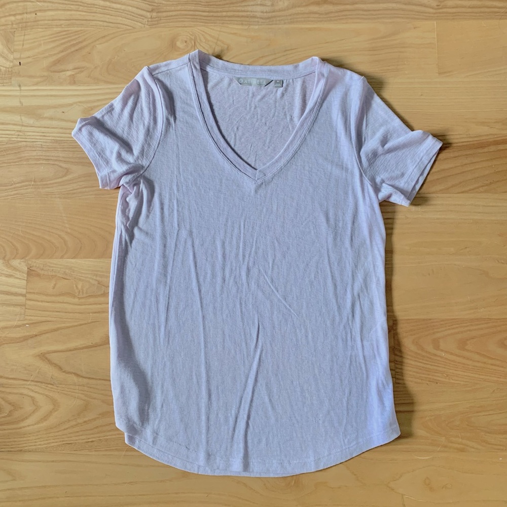 Athleta “V” neck shirt. Cotton linen blend, sheer, very light pink. NWOT.